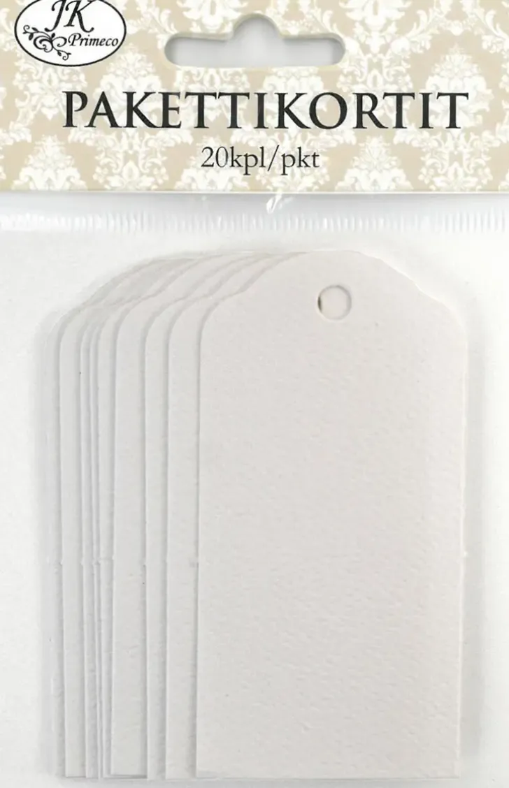 J.K. Primeco Pakettikortti Valkoinen 4X8Cm 20Kpl/Pkt