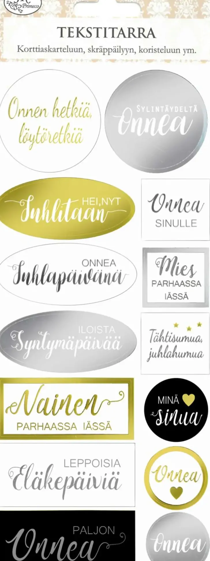 J.K. Primeco Tekstitarra Onnittelut Kulta/Hopea