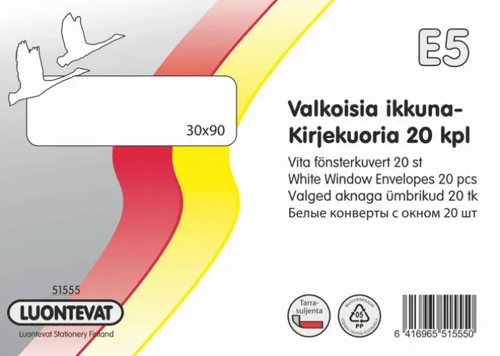 Luontevat Ikkunakirjekuoria E5 Valkoinen 20Kpl