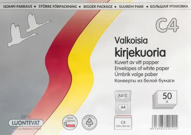 Luontevat Kirjekuori C4 50 Kpl Valkoinen Tarrasuljenta