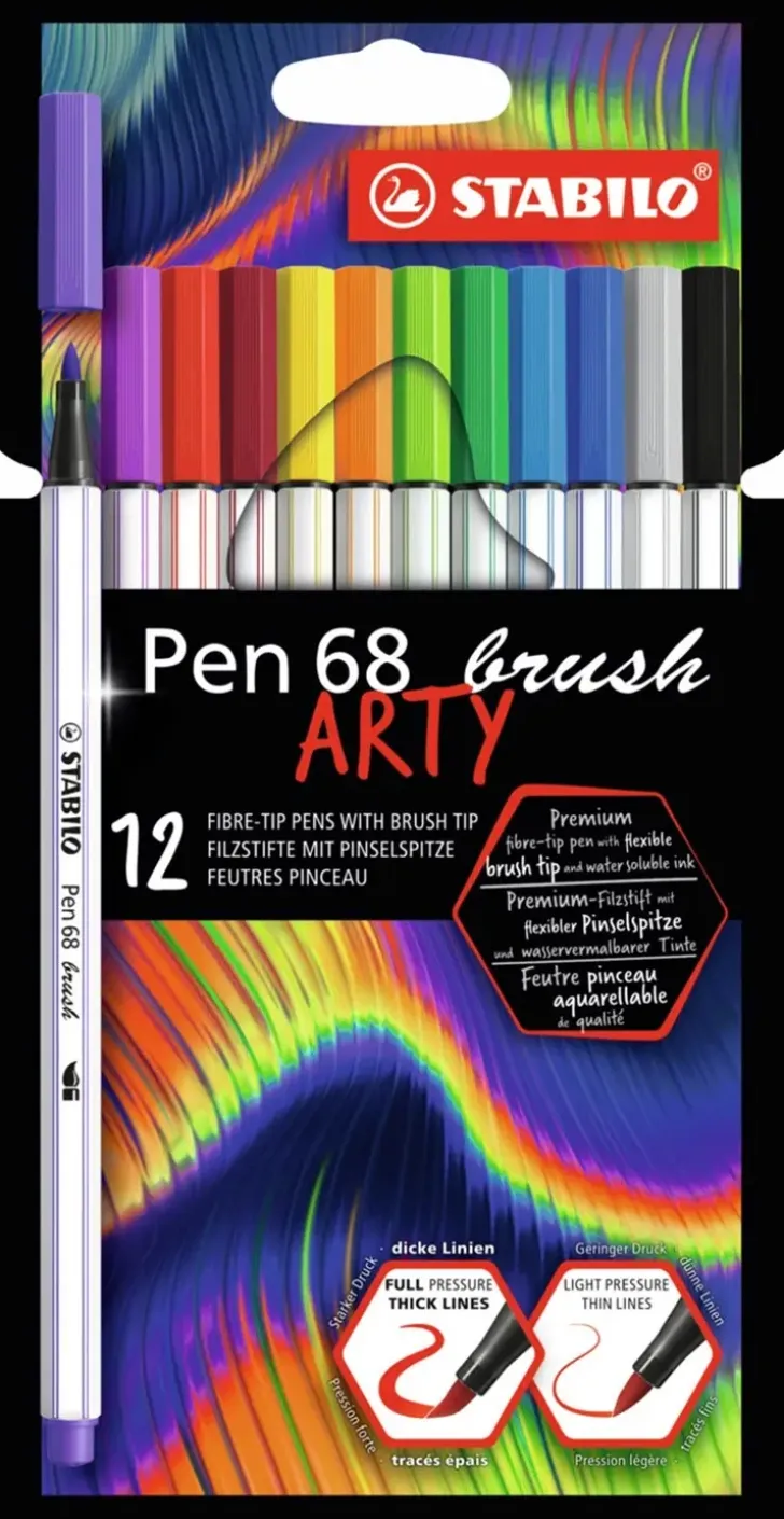 Sivellinkyna Stabilo Pen68 Brush 12 Varin Kotelossa