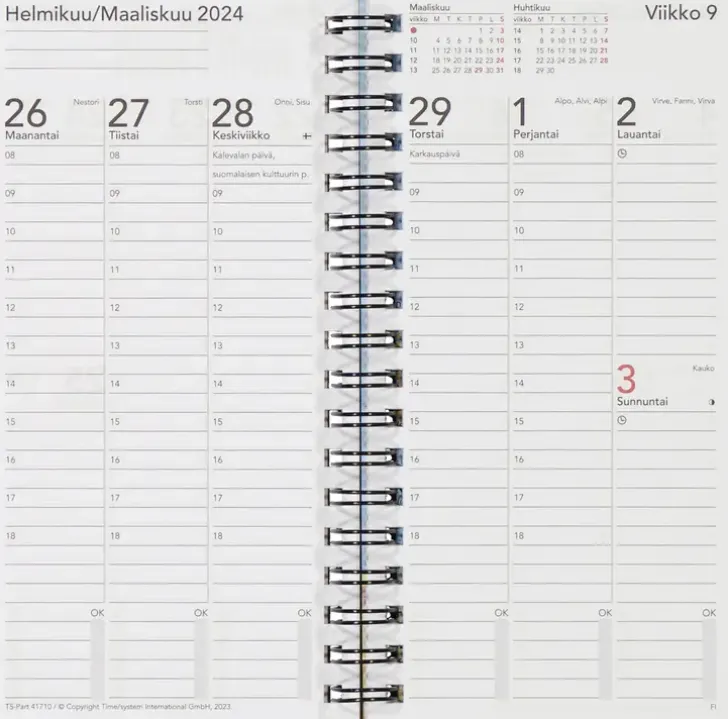 Taskukalenteri Time System Memory Turkoosi 2024